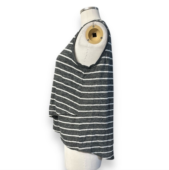 ATHLETA Stripe Linen Criss Cross Tank Tulip Hem Grey Heather - Picture 5 of 9